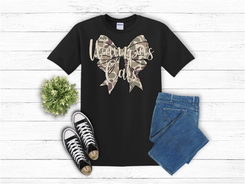 Wampus Cat Shirt with Camo Bow